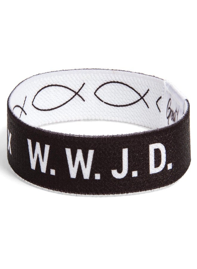 Great 1 WWJD Ichthys Symbol/Jesus Fish Bracelet - What Would Jesus Do Inspirational Religious Christian Reversible Stretch Wristband (Black, Medium) - Image 1